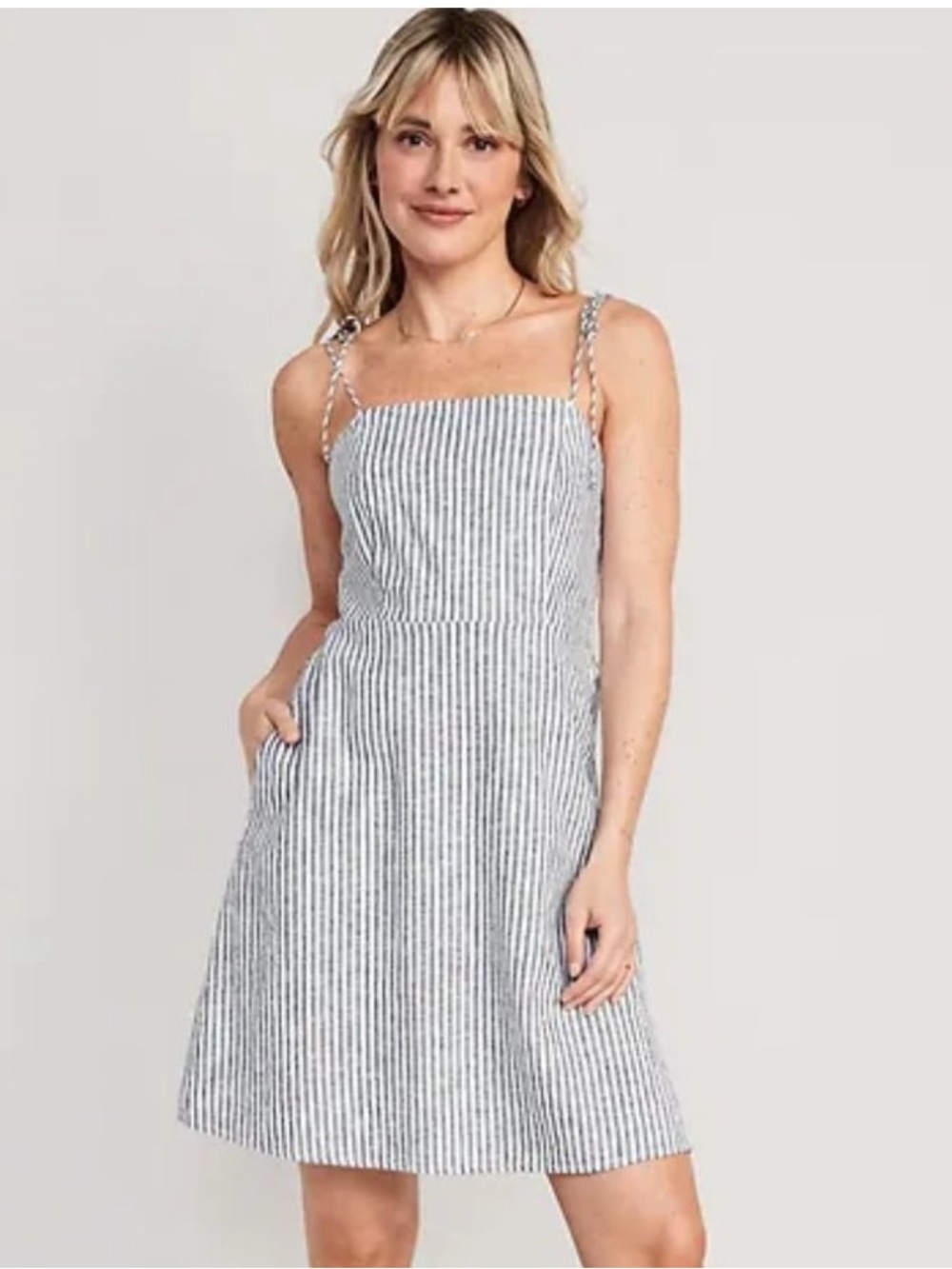 Old Navy Navy & White Striped Tie-Strap Mini Dress